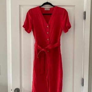 Everlane Linen Short Sleeve Jumpsuit, size 2 in Tomato